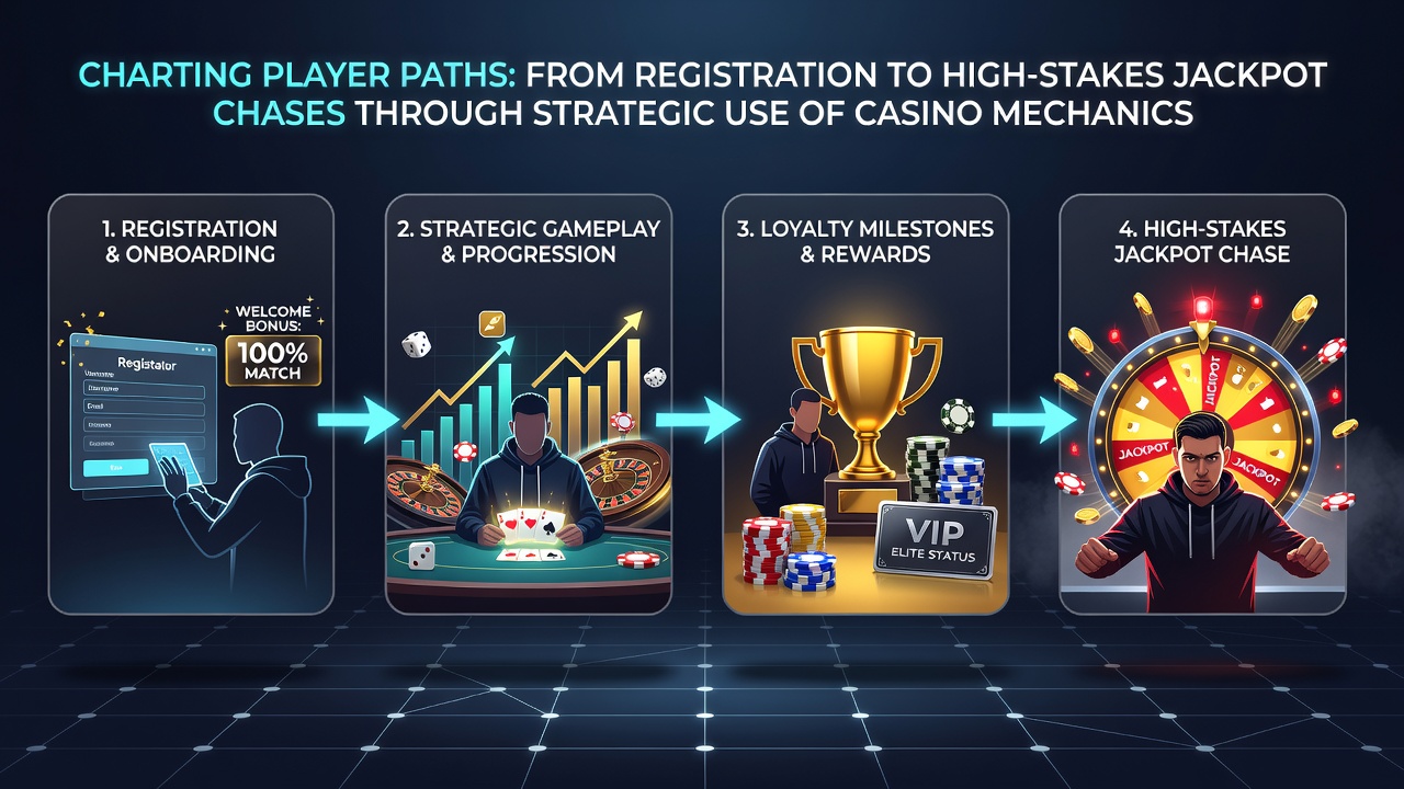 Casino interface showing VIP progression and jackpot chase features