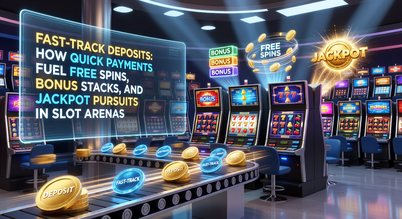 Vibrant slot machine reels spinning with glowing bonus icons and jackpot meters climbing rapidly amid instant deposit notifications