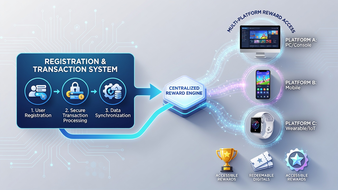 Illustration of synchronized reward access across mobile, desktop, and console gaming devices