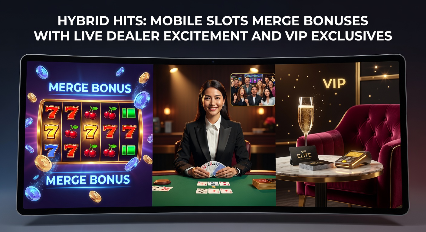 Live dealer at a high-tech table with overlaid slot reels spinning bonuses, VIP icons flashing on the side