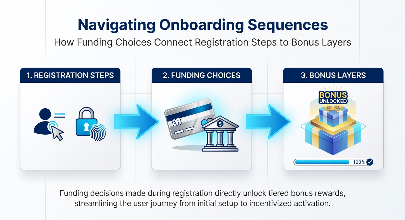 Diagram showing tier progression from registration through deposits to bonus layers in slots and live tables