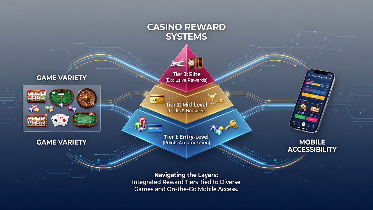 Mobile accessibility features in casino apps showing reward redemption and game variety interfaces