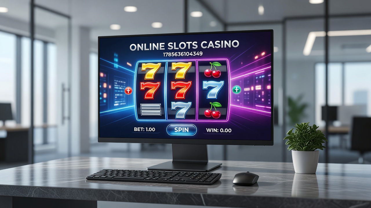 Close-up view of a mobile device displaying an online slots casino game with bonus features and win notifications