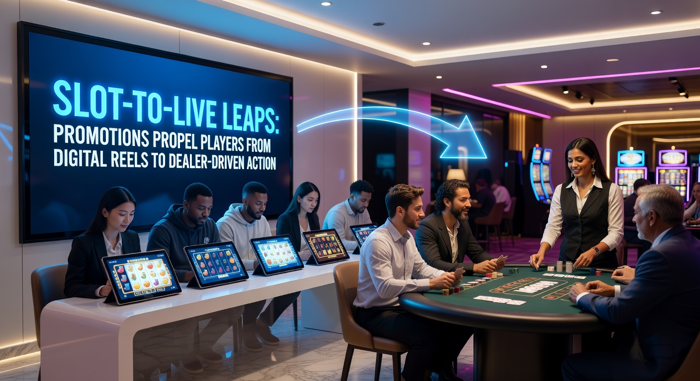 Graph illustrating player migration stats from slots to live dealers, overlaid on casino promo screenshots from 2026 campaigns